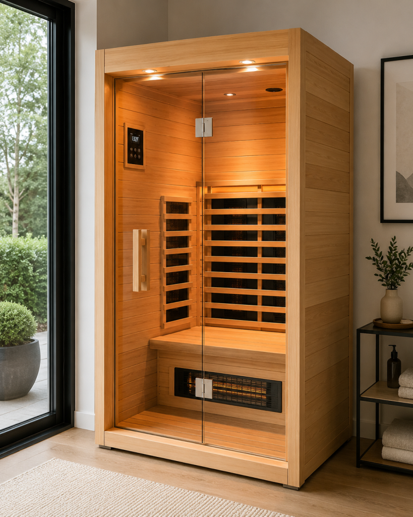 Compact infrared sauna for a modern home wellness room